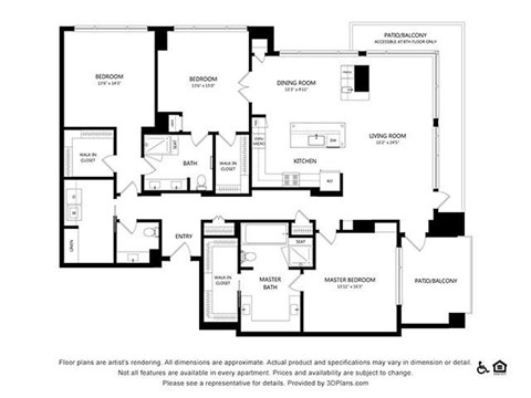 Floor plan for 3 beds, 2.5 baths, 2243 sqft
