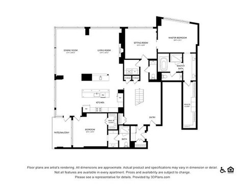 Floor plan for 2 beds, 2.5 baths, 3458 sqft