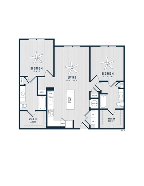 Floor plan for 2 beds, 2 baths, 1799 sqft