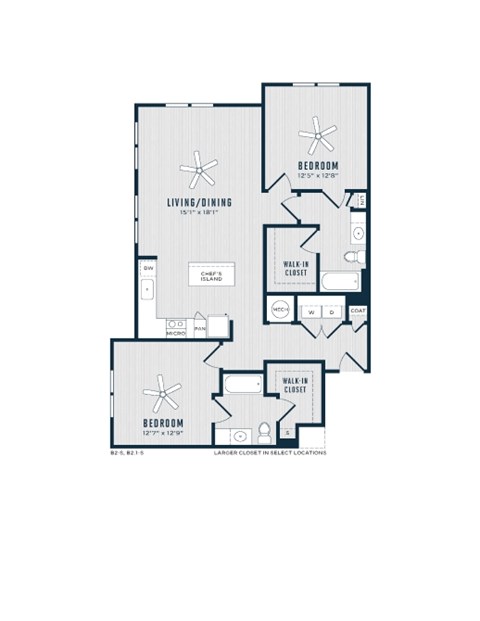Floor plan for 2 beds, 2 baths, 1231 sqft
