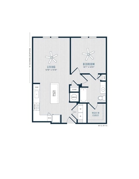 Floor plan for 1 bed, 1 bath, 1425 sqft