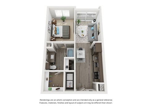 Floor plan for 1 bed, 1 bath, 581 sqft