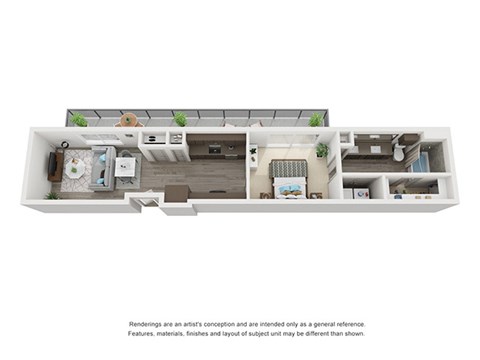 Floor plan for 1 bed, 1 bath, 744 sqft