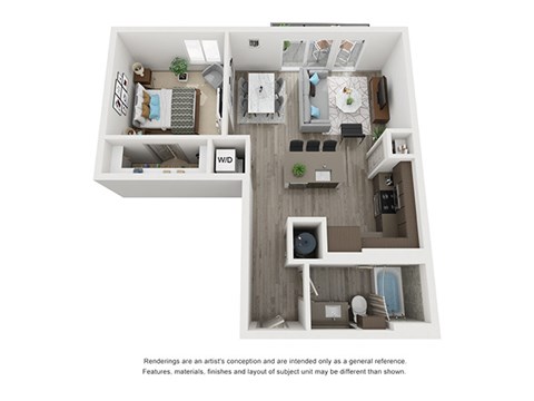 Floor plan for 1 bed, 1 bath, 719 sqft
