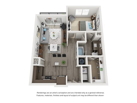 Floor plan for 1 bed, 1 bath, 739 sqft