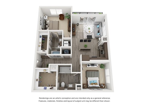 Floor plan for 2 beds, 2 baths, 1020 sqft