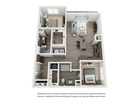 Floor plan for 2 beds, 2 baths, 1081 sqft