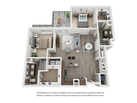 Floor plan for 2 beds, 2 baths, 1193 sqft