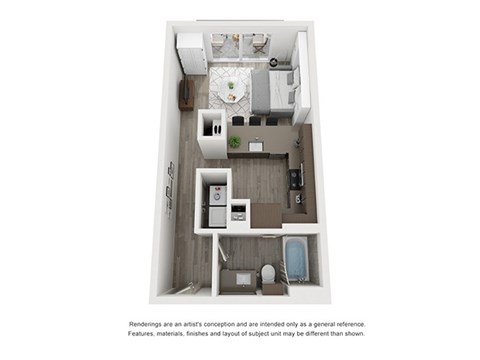 Floor plan for studio, 1 bath, 496 sqft