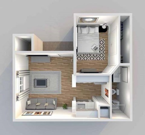 Floor plan for 1 bed, 1 bath, 504 sqft