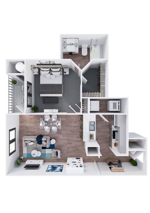 Floor plan for 1 bed, 1 bath, 701 sqft