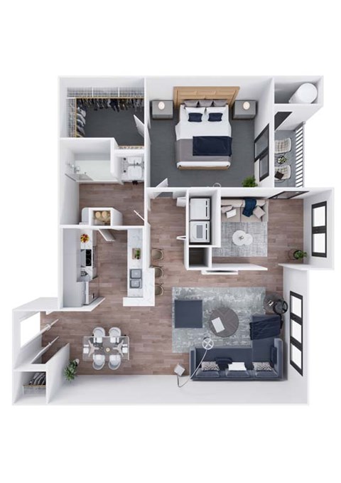 Floor plan for 1 bed, 1 bath, 876 sqft
