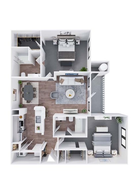 Floor plan for 2 beds, 2 baths, 1054 sqft