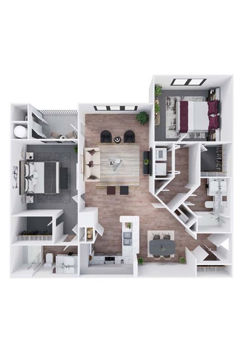 Floor plan for 2 beds, 2 baths, 1491 sqft