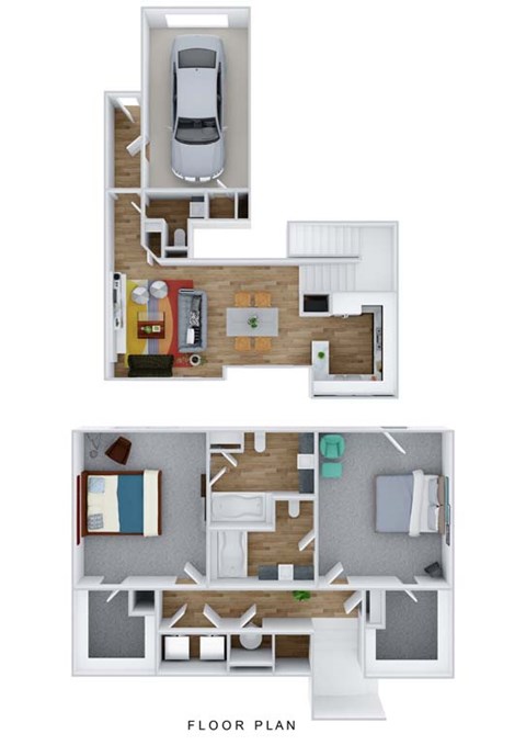 Floor plan for 2 beds, 2.5 baths, 1361 sqft