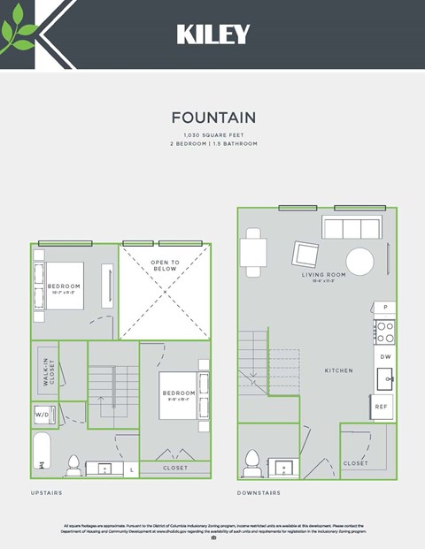 Floor plan for 2 beds, 1.5 baths, 1093 sqft