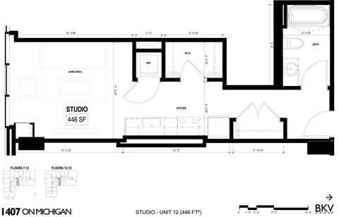 Floor plan for studio, 1 bath, 446 sqft