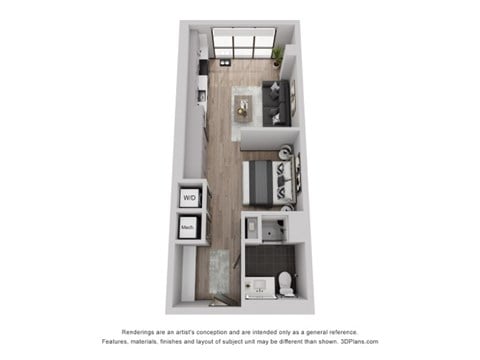 Floor plan for 1 bed, 1 bath, 539 sqft