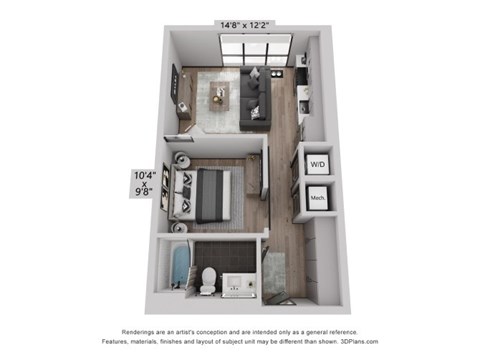 Floor plan for 1 bed, 1 bath, 549 sqft