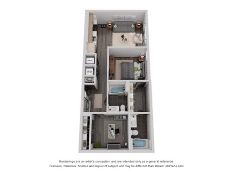 Floor plan for 1 bed, 2 baths, 856 sqft