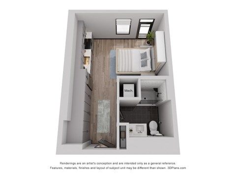Floor plan for studio, 1 bath, 428 sqft