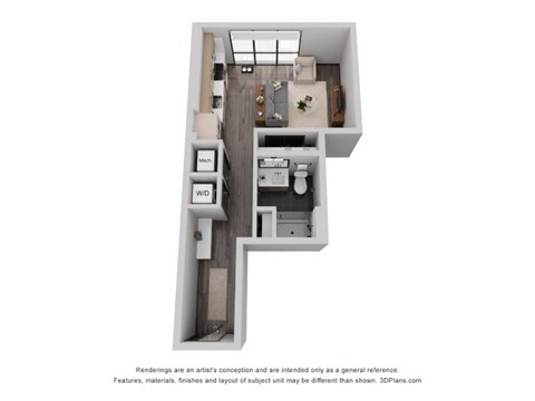 Floor plan for studio, 1 bath, 490 sqft