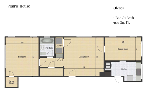 Floor plan for 1 bed, 1 bath, 900 sqft