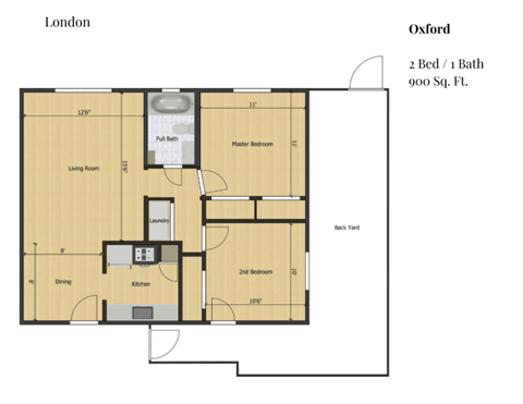 Floor plan for 2 beds, 2 baths, 900 sqft