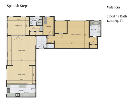 Floor plan for 2 beds, 2 baths, 1200 sqft