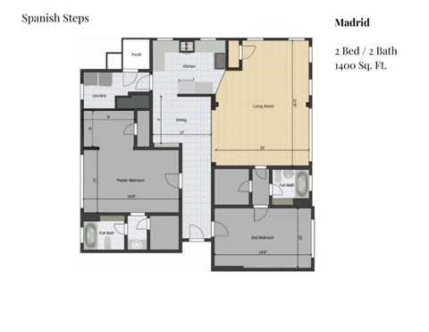 Floor plan for 2 beds, 2 baths, 1400 sqft