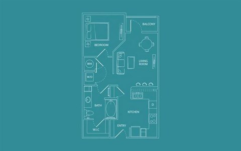 Floor plan for 1 bed, 1 bath, 650 sqft
