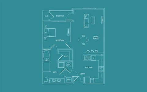 Floor plan for 1 bed, 1 bath, 867 sqft