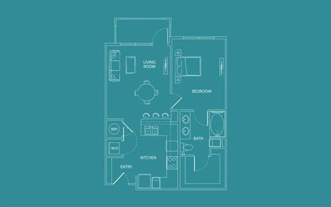 Floor plan for 1 bed, 1 bath, 704 sqft