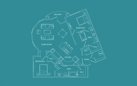 Floor plan for 2 beds, 2 baths, 1378 sqft