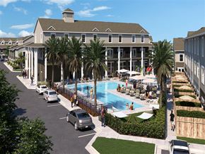 Pensacola apartment for rent - a rendering of a large building with a swimming pool