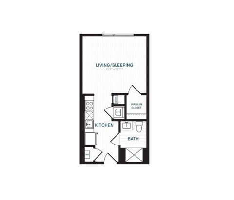 Floor plan for studio, 1 bath, 448 sqft
