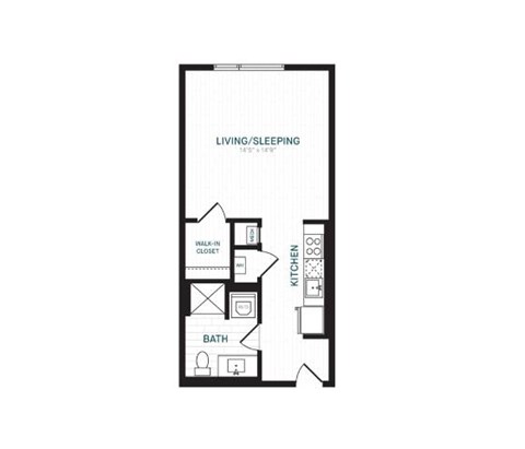 Floor plan for studio, 1 bath, 504 sqft