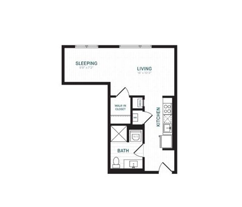 Floor plan for studio, 1 bath, 515 sqft