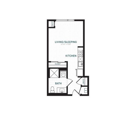 Floor plan for studio, 1 bath, 448 sqft
