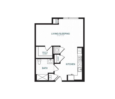 Floor plan for studio, 1 bath, 657 sqft