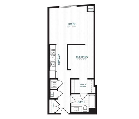 Floor plan for studio, 1 bath, 760 sqft