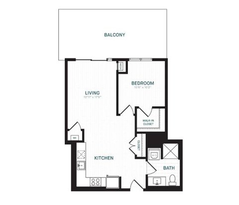 Floor plan for 1 bed, 1 bath, 711 sqft