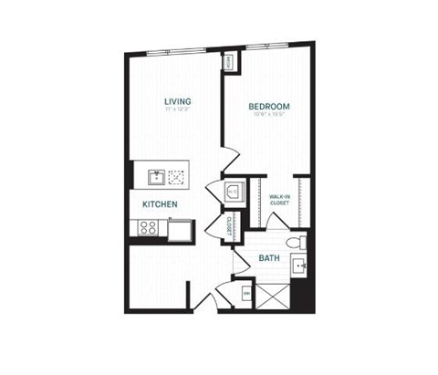 Floor plan for 1 bed, 1 bath, 738 sqft