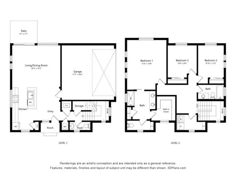 Floor plan for 3 beds, 2.5 baths, 2177 sqft