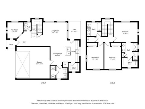 Floor plan for 3 beds, 2.5 baths, 2211 sqft