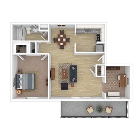 Floor plan for 1 bed, 1 bath, 790 sqft