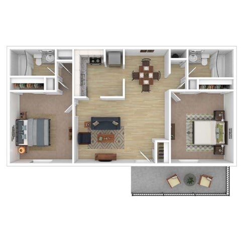 Floor plan for 2 beds, 2 baths, 914 sqft