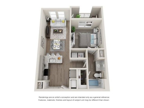 Floor plan for 1 bed, 1 bath, 669 sqft