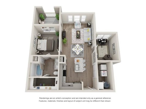 Floor plan for 1 bed, 1 bath, 861 sqft
