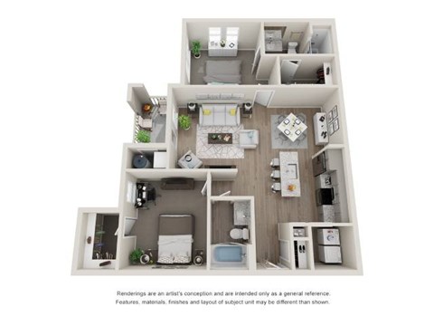 Floor plan for 2 beds, 2 baths, 1169 sqft